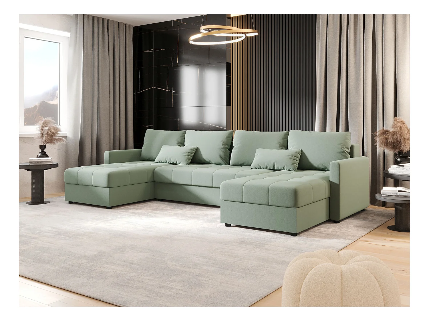 BEDANTE canapé d'angle MOS U BIS Cosmic 16 avec fonction de couchage canapé en U avec coffre de rangement canapé de salon canapé convertible coffre de rangement