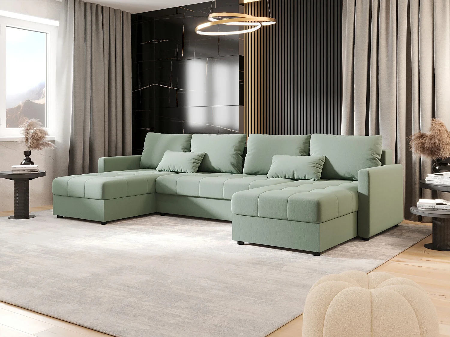 BEDANTE canapé d'angle MOS U BIS Cosmic 16 avec fonction de couchage canapé en U avec coffre de rangement canapé de salon canapé convertible coffre de rangement