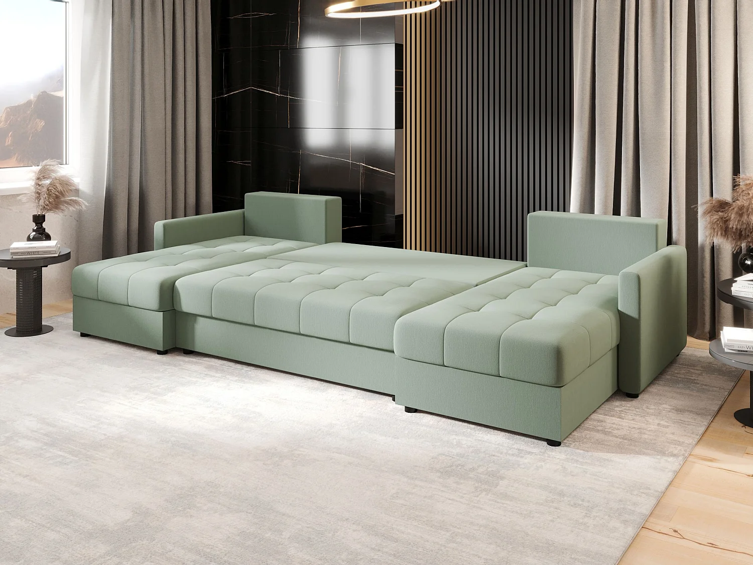 BEDANTE canapé d'angle MOS U BIS Cosmic 16 avec fonction de couchage canapé en U avec coffre de rangement canapé de salon canapé convertible coffre de rangement