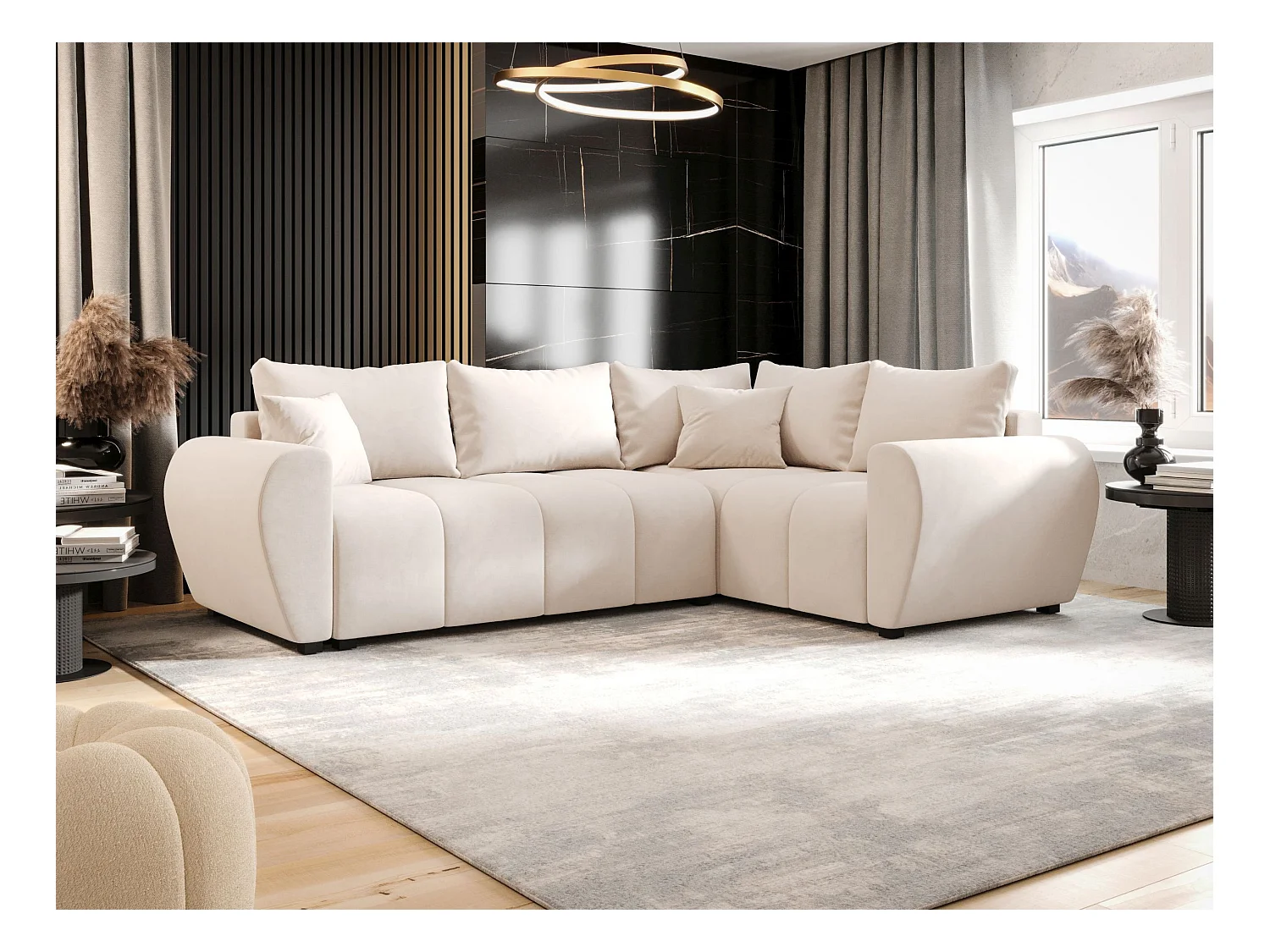 BEDANTE canapé d’angle MOLISA L PLUS Itaka 16 droit beige avec fonction de couchage canapé en forme de L