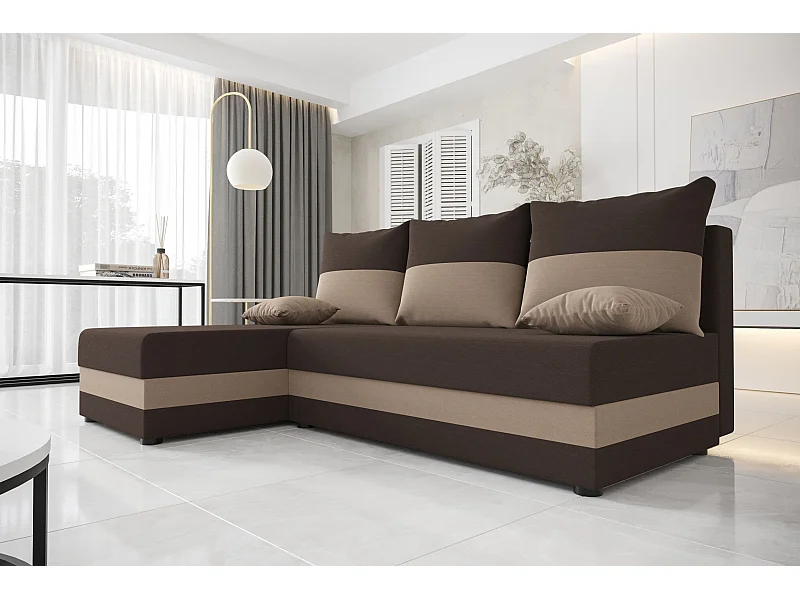 BEDANTE hoekbank HEWLET L Rainbow 41+05 links bruin/beige met slaapfunctie L-vormige bank met opbergruimte bedbox woonkamerbank bank bank slaapbank bedbox slaapbank