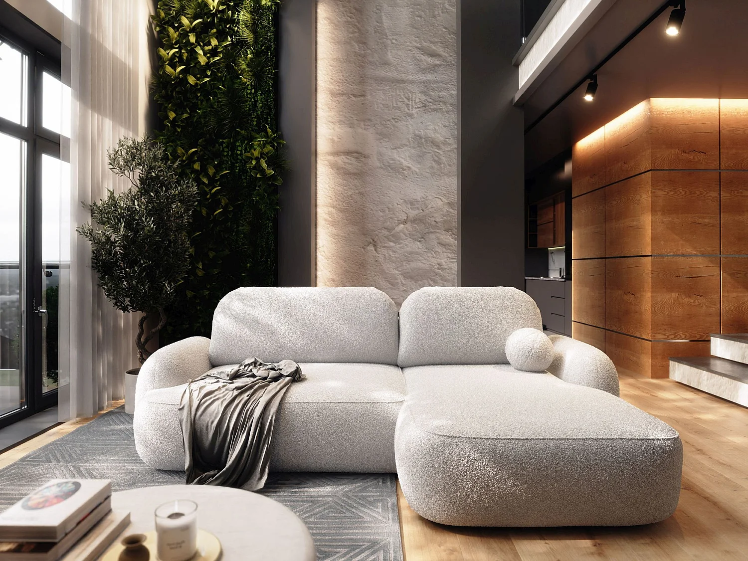 BEDANTE Canapé d’angle MOLLY L Gauche TERRA FROTTE 03 beige avec fonction lit en L avec coffre de rangement