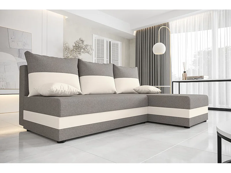 BEDANTE hoekbank HEWLET L Sawana 21+01 rechts beige/grijs met slaapfunctie L-vormige bank met opbergruimte bedbox woonkamerbank bank bank slaapbank bedbox slaapbank