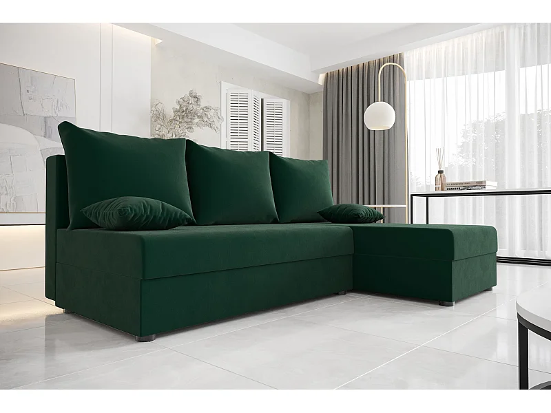 BEDNATE hoekbank HEWLET L Itaka 10 rechts donkergroen met slaapfunctie L-vormige bank met opbergruimte bedbox woonkamerbank bank bank slaapbank bedbox slaapbank