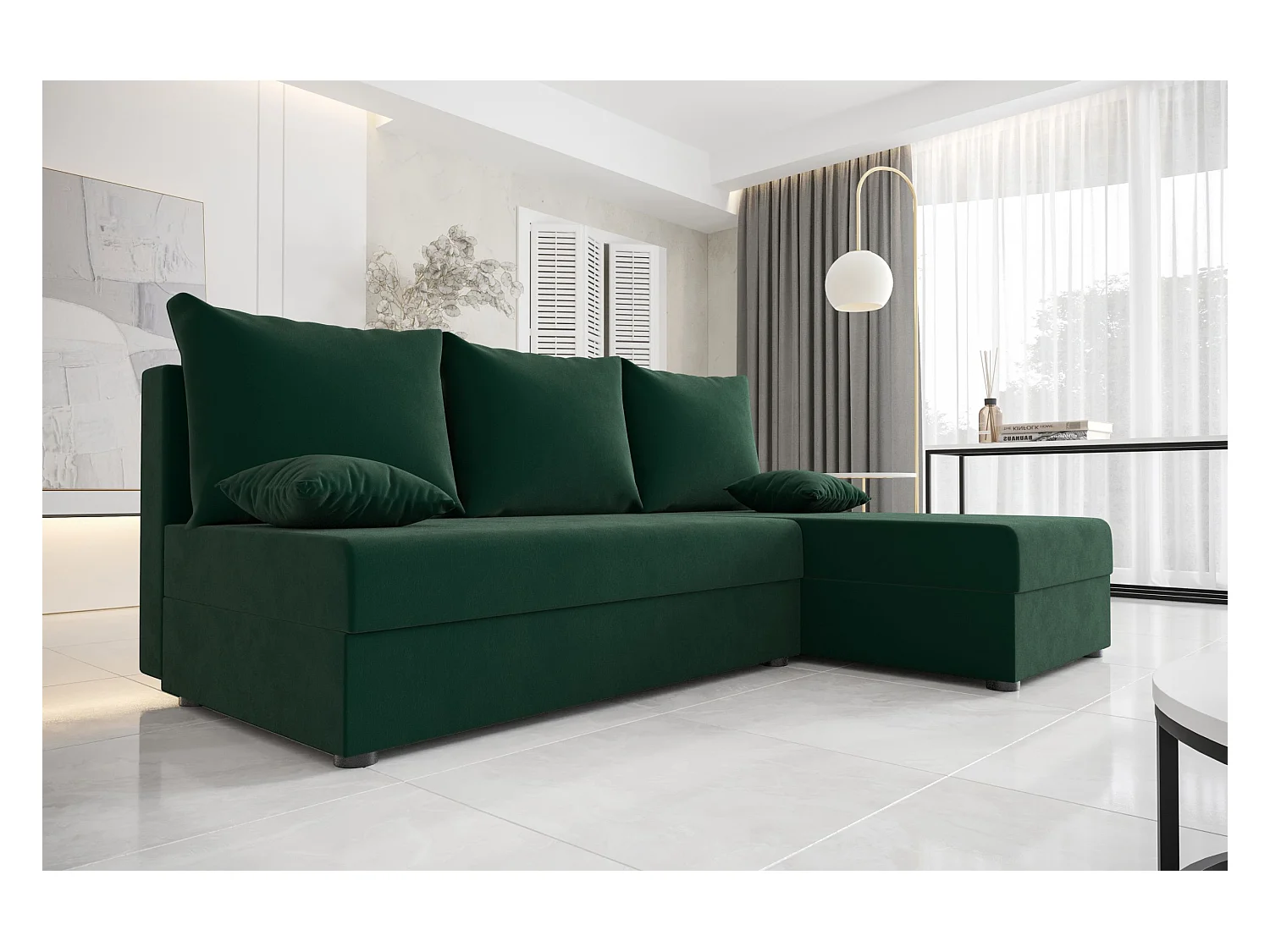 BEDNATE canapé d'angle HEWLET L Itaka 10 droite vert foncé avec fonction de couchage canapé en forme de L