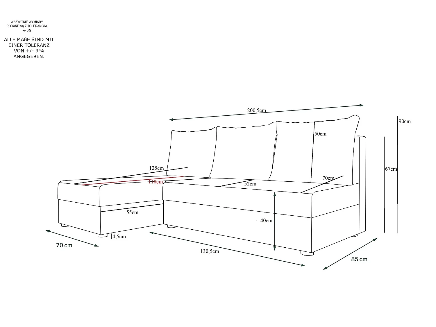 Canapé d'angle convertible coulissant 3 places en tissu Vert foncé BEDNATE
