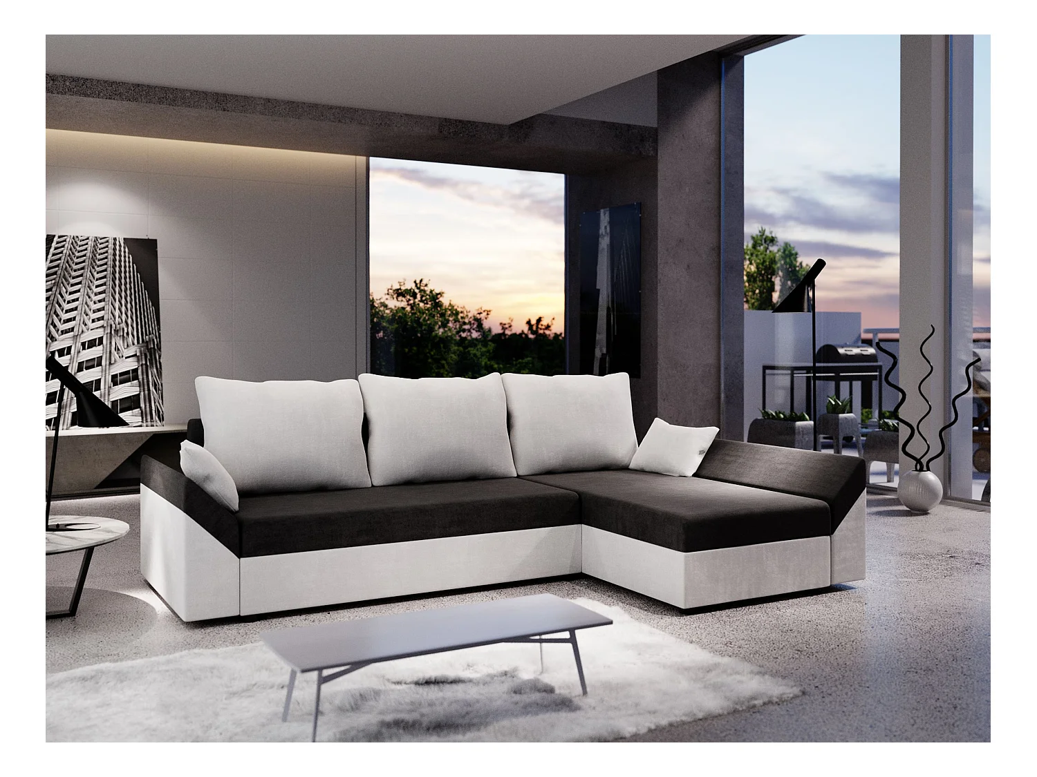 BEDANTE Ecksofa DANTE L RECHTS Rainbow 15 + 31 Schwarz/Weiß L-Form, Sofa mit Stauraum, Bettkasten, Wohnzimmersofa, Couch, Sofa, Bettsofa