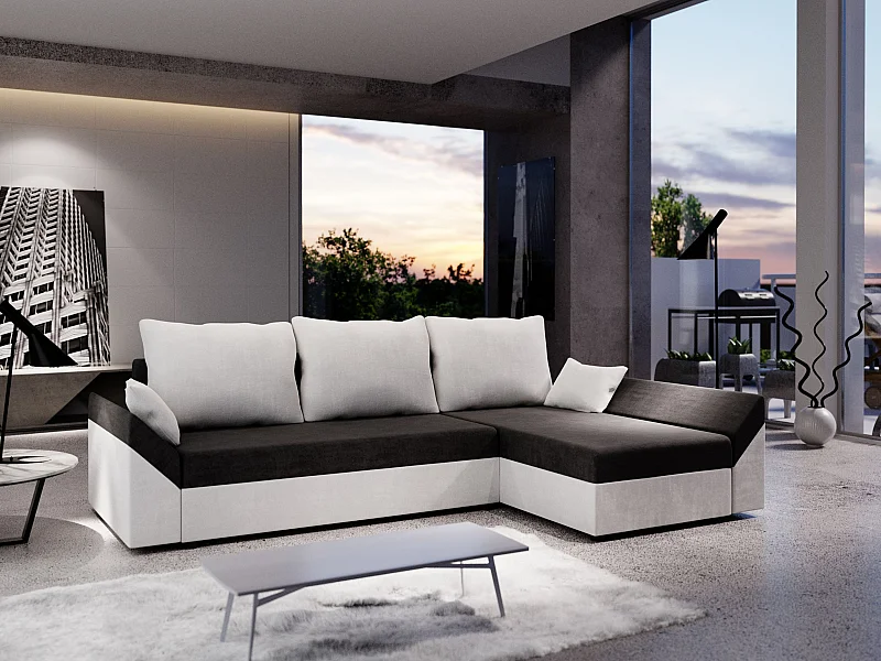 BEDANTE Canapé d’angle DANTE L droite Rainbow 15 + 31 Noir/Blanc Forme L