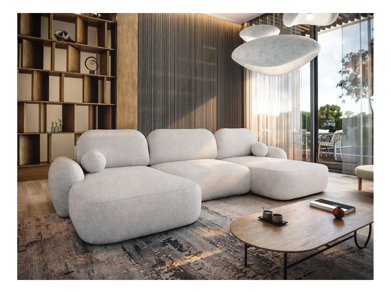 BEDANTE Canapé d’angle en U MOLLY U TERRA FROTTE 01 beige avec fonction lit avec coffre de rangement