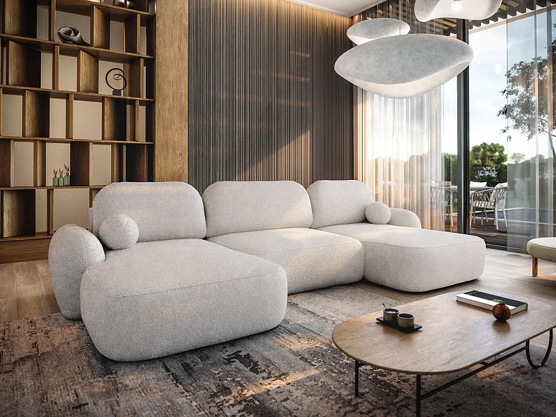 BEDANTE WOHNLANDSCHAFT MOLLY U TERRA FROTTE 01 Beige mit Schlaffunktion U-Form Sofa mit Stauraum Bettkasten Wohnzimmersofa Couch Sofa Bettsofa Bettkasten Bettcouch