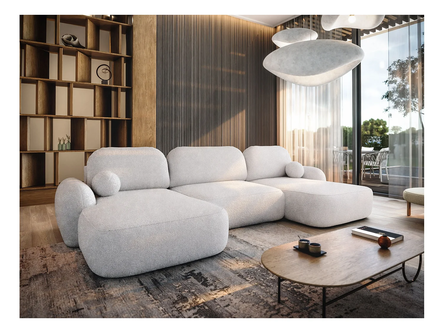 BEDANTE WOHNLANDSCHAFT MOLLY U TERRA FROTTE 00 Weiß mit Schlaffunktion U-Form Sofa mit Stauraum Bettkasten Wohnzimmersofa Couch Sofa Bettsofa Bettkasten Bettcouch