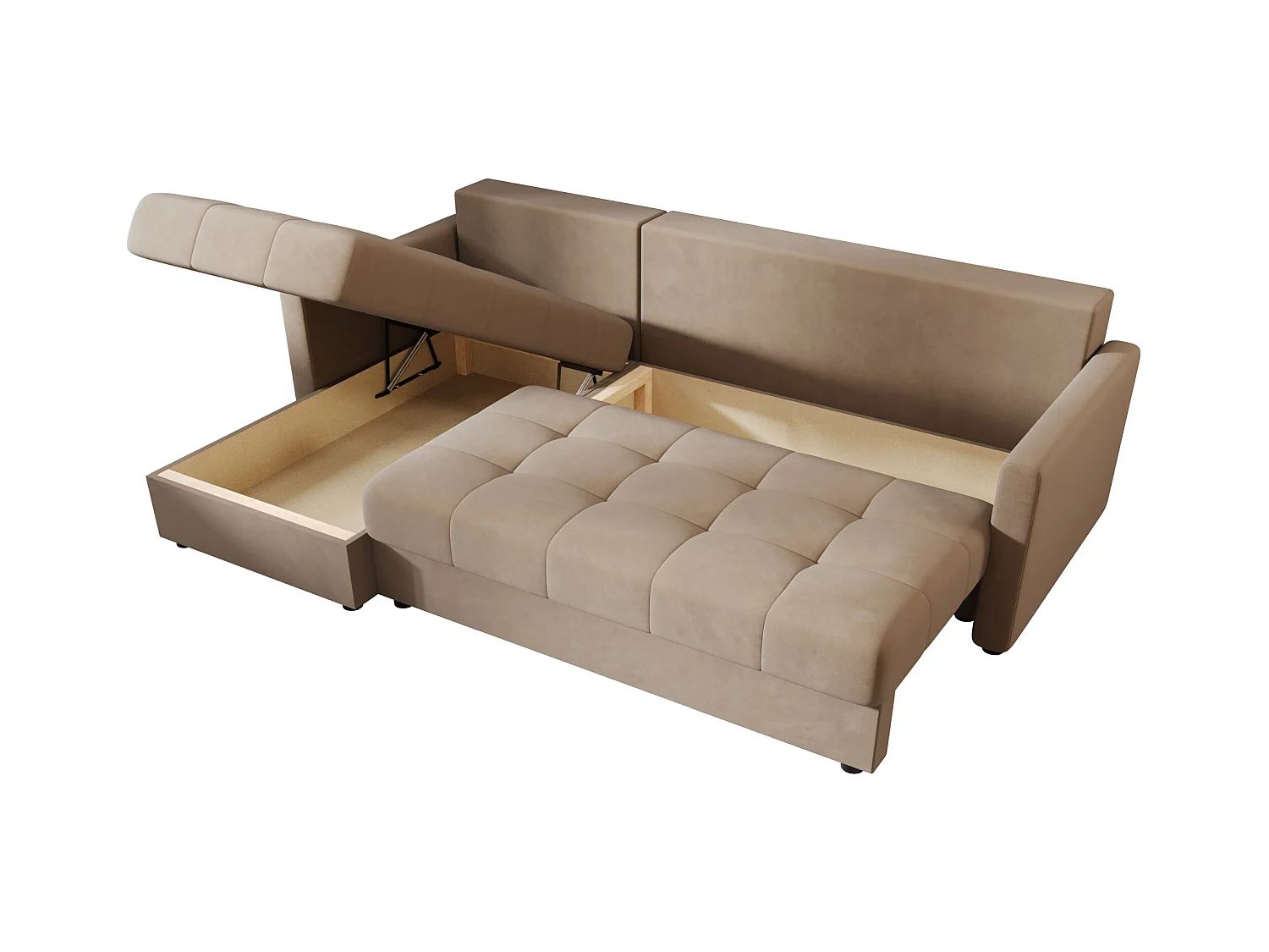 BEDANTE narożnik MOS L BIS Itaka 48 marron gauche avec fonction de lit canapé en L avec coffre de rangement canapé de salon, canapé convertible