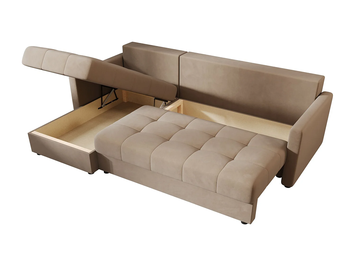 BEDANTE narożnik MOS L BIS Itaka 48 marron gauche avec fonction de lit canapé en L avec coffre de rangement canapé de salon, canapé convertible