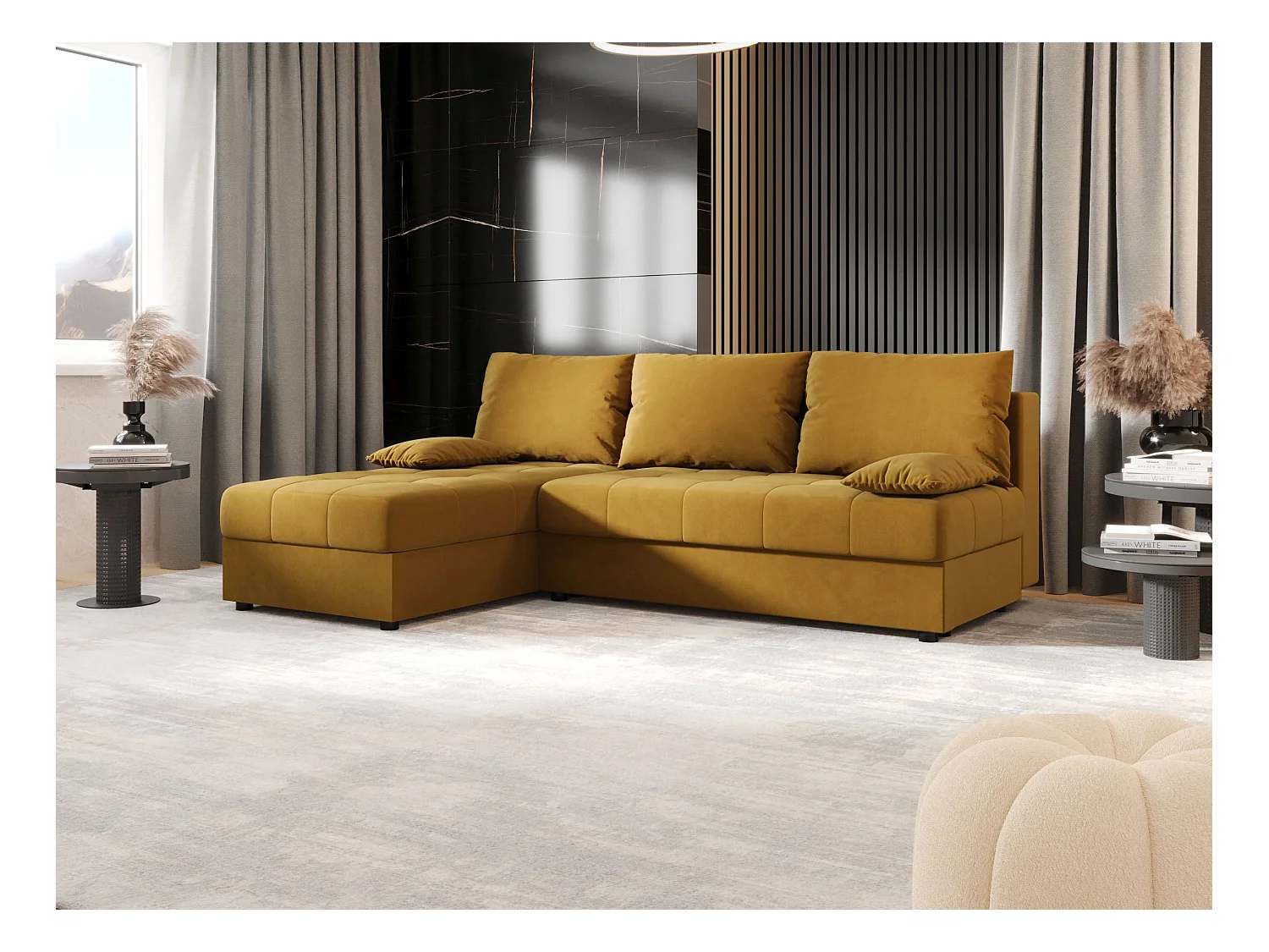 BEDANTE narożnik MOS L Itaka 33 lewa pomarańczowy z funkcją spania sofa w kształcie litery L z pojemnikiem na pościel