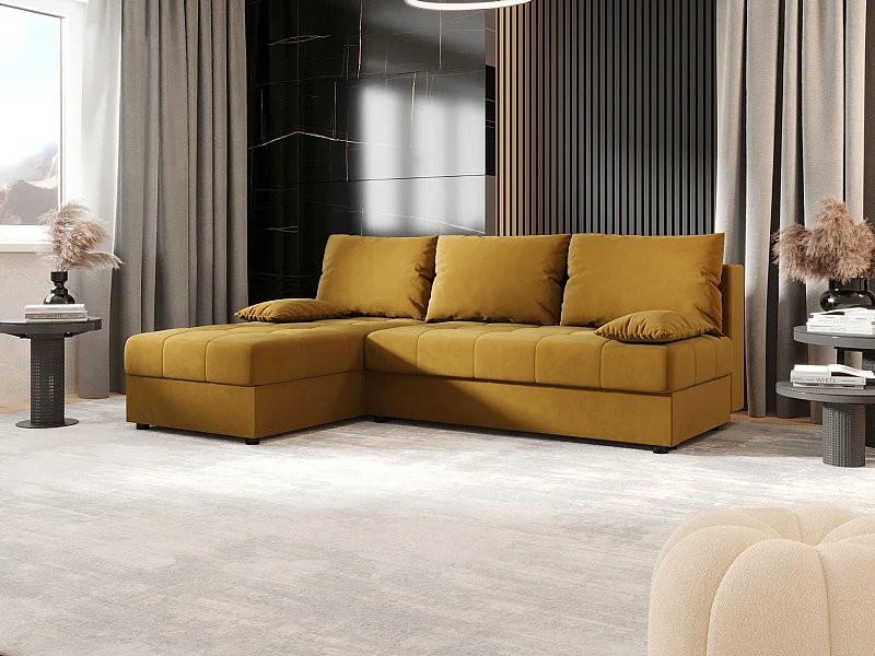 BEDANTE canapé d’angle MOS L Itaka 33 gauche orange avec fonction de couchage canapé en forme de L avec coffre de rangement