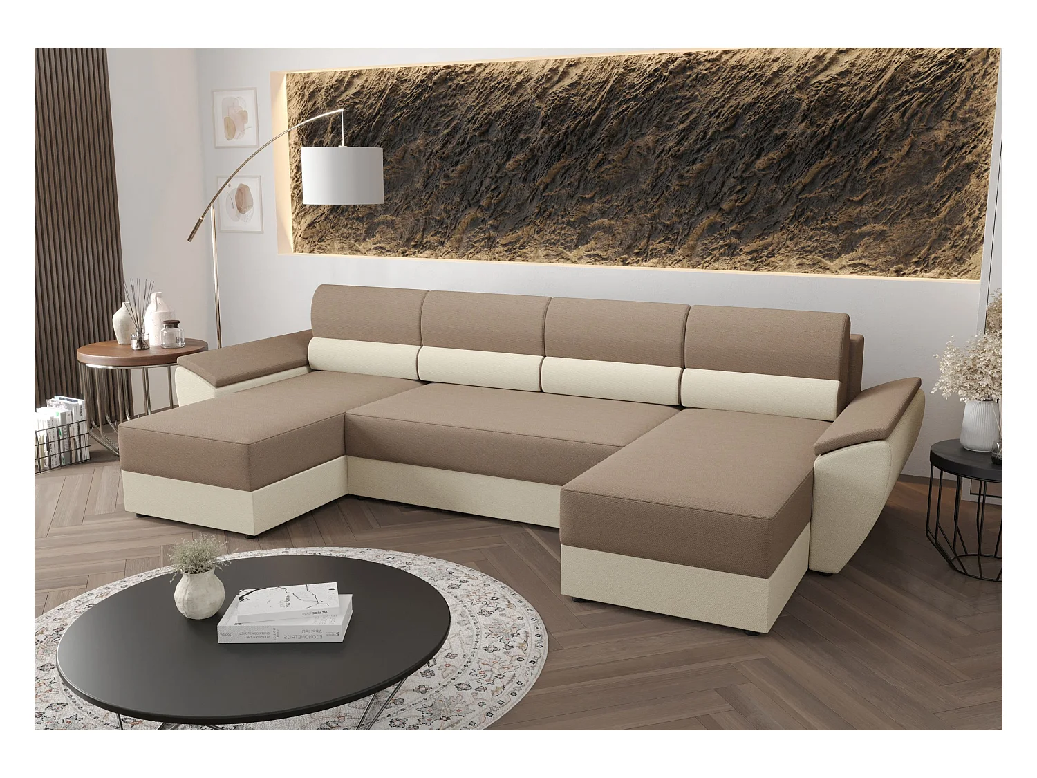 BEDANTE canapé d’angle REBIU2 RAINBOW 05+16 beige avec fonction de couchage canapé en U avec espace de rangement