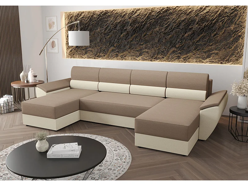 BEDANTE canapé d’angle REBIU2 RAINBOW 05+16 beige avec fonction de couchage canapé en U avec espace de rangement