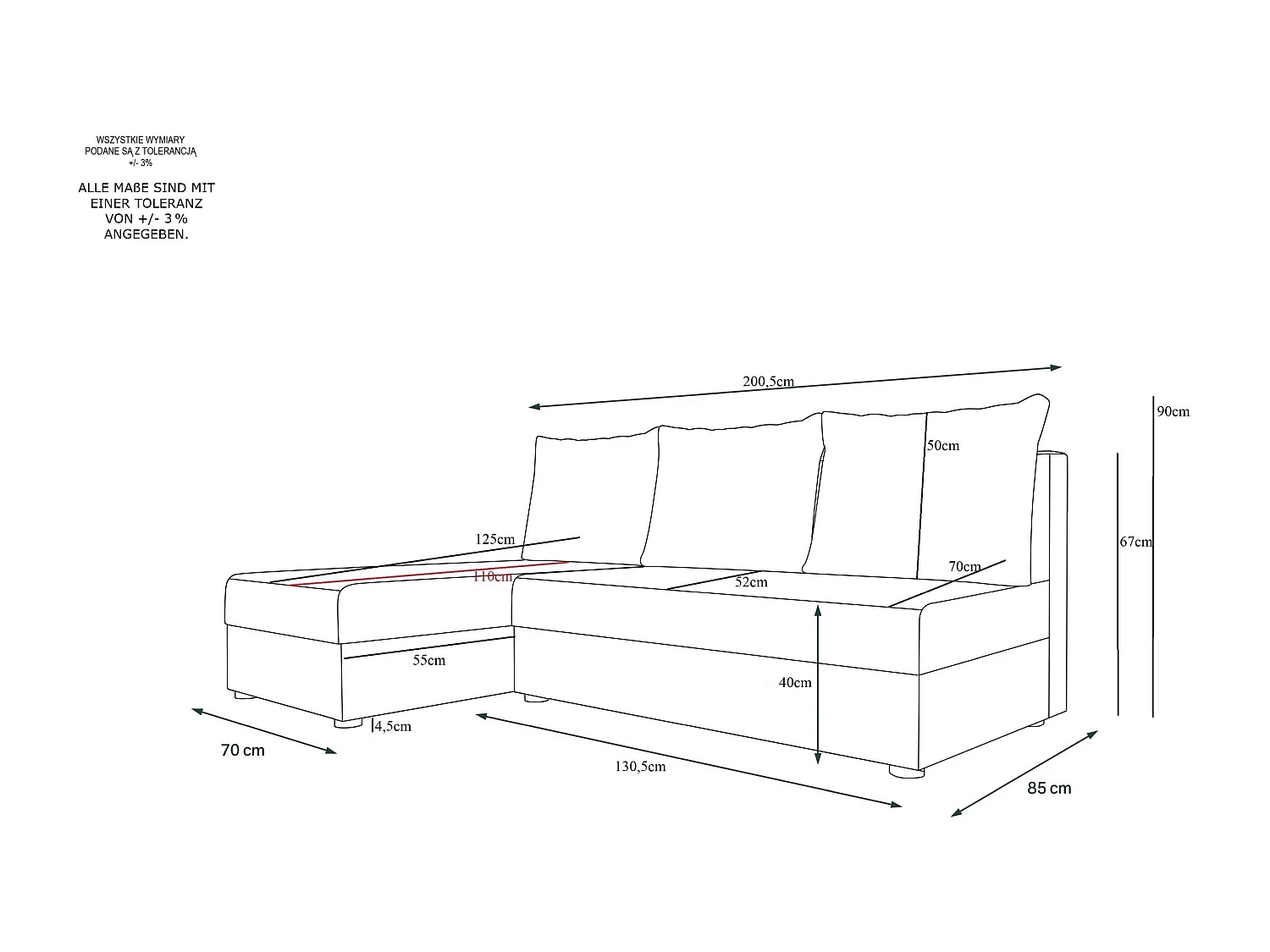 BEDANTE ECKSOFA HEWLET L Sawana 05+21 Rechts Grau/Beige mit Schlaffunktion L-Form Sofa mit Stauraum Bettkasten