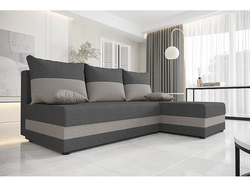 BEDANTE canapé d'angle HEWLET L Sawana 05+21 droite gris/beige avec fonction de couchage canapé en forme de L