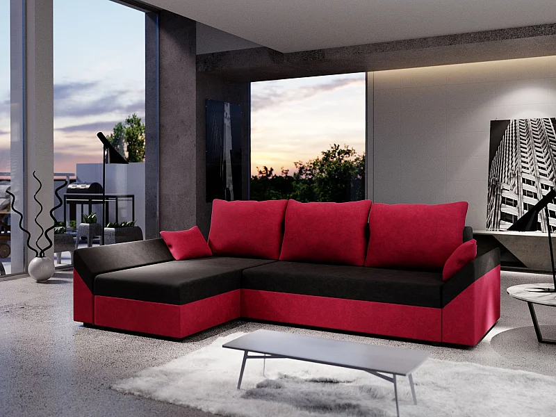 BEDANTE Ecksofa DANTE L LINKS Rainbow 15 + 22 Schwarz/Rot L-Form, Sofa mit Stauraum, Bettkasten, Wohnzimmersofa, Couch, Sofa, Bettsofa
