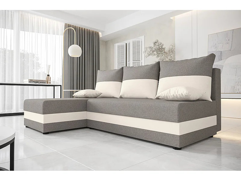 BEDANTE canapé d'angle HEWLET L Sawana 21+01 gauche beige/gris avec fonction de couchage canapé en forme de L