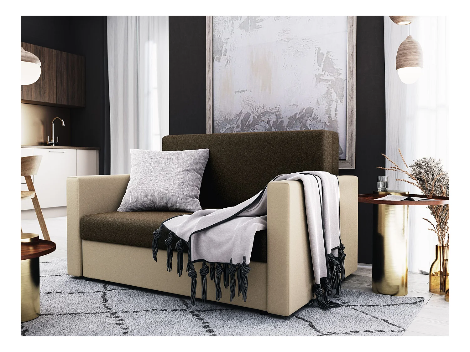 BEDANTE SOFA HEVEN 120 mit Schlaffunktion SAWANA 25+00 Braun mit Stauraum Bettkasten Wohnzimmersofa Couch Sofa Bettsofa Bettkasten Bettcouch