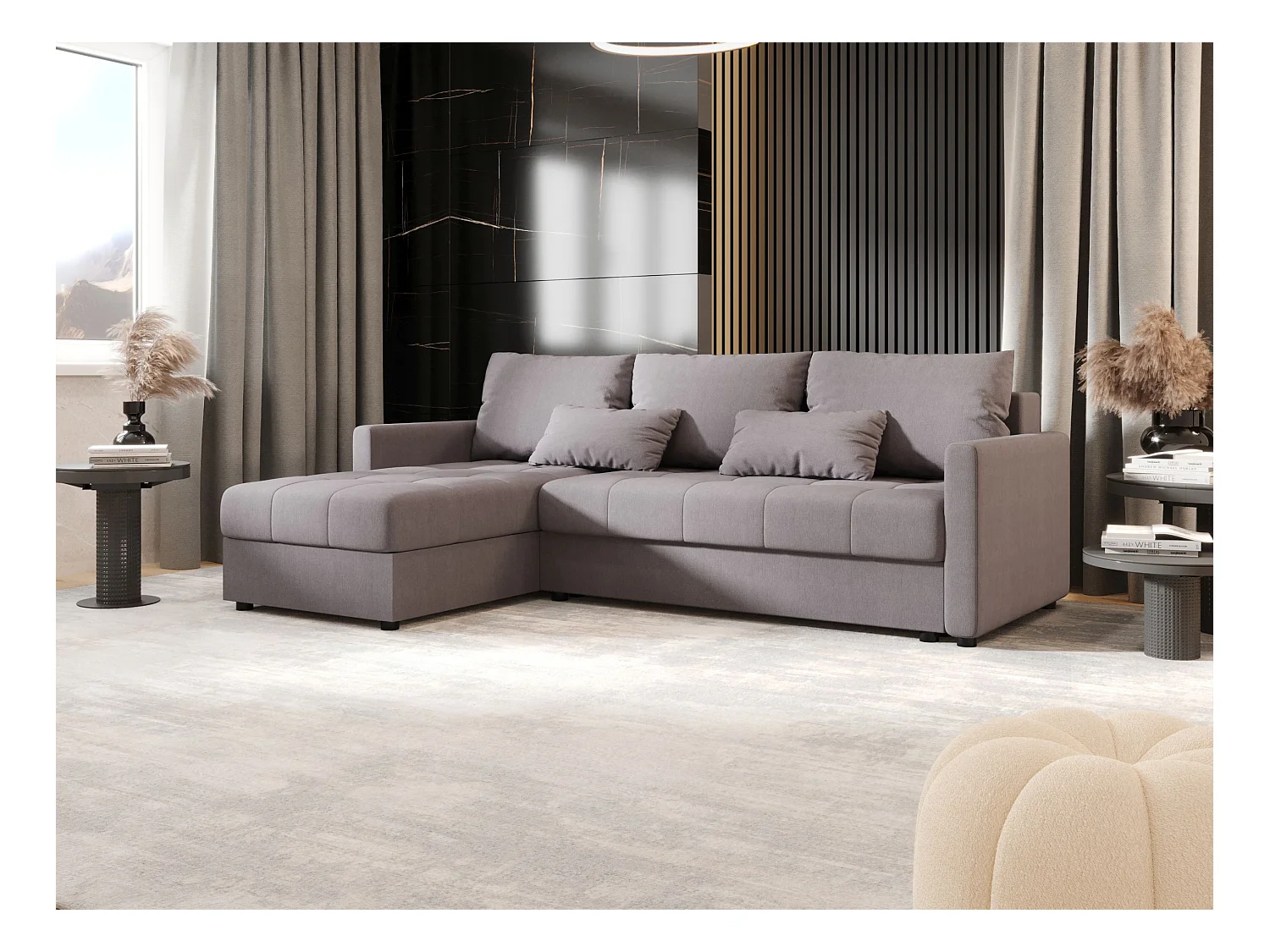 BEDANTE narożnik MOS L BIS Cosmic 160 gris gauche avec fonction de lit canapé en L avec coffre de rangement canapé de salon, canapé convertible