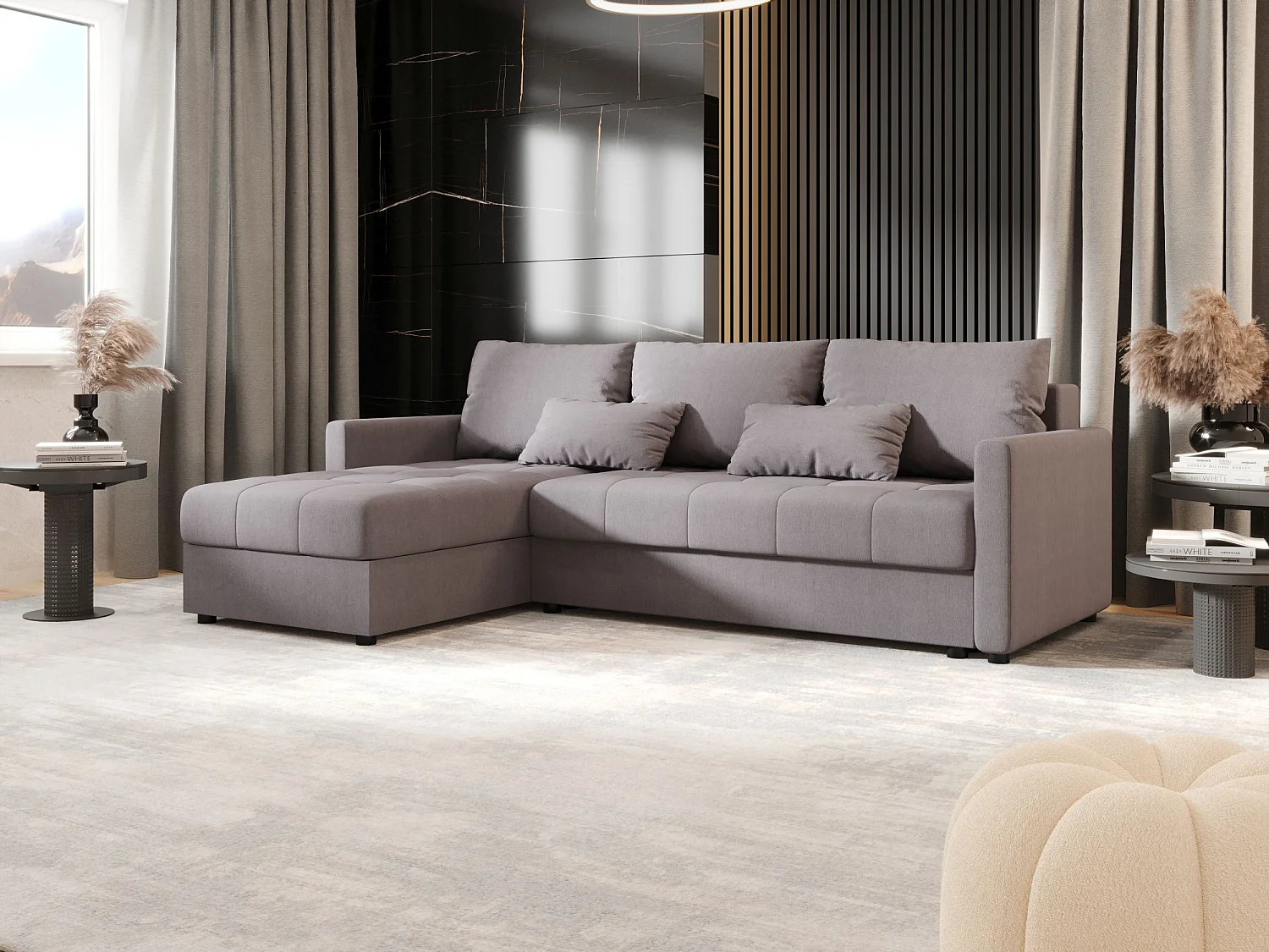 BEDANTE narożnik MOS L BIS Cosmic 160 gris gauche avec fonction de lit canapé en L avec coffre de rangement canapé de salon, canapé convertible