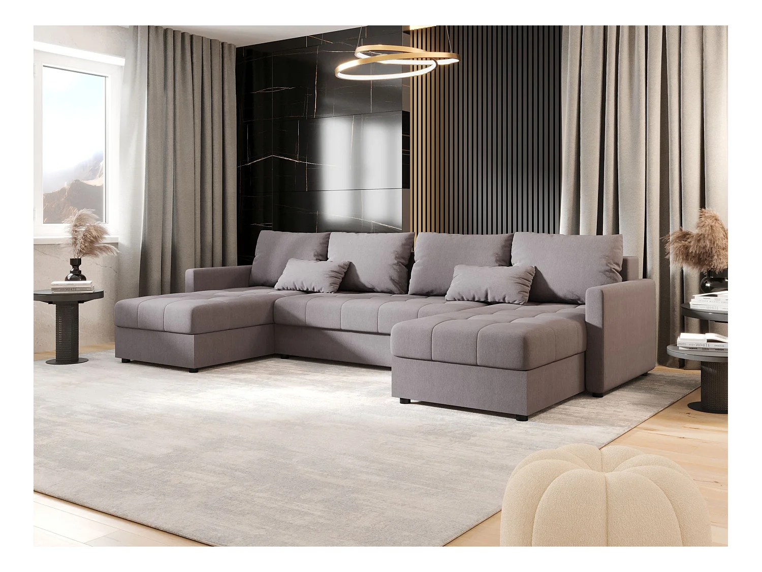 BEDANTE canapé d'angle MOS U BIS Cosmic 160 gris avec fonction de couchage canapé en U avec coffre de rangement