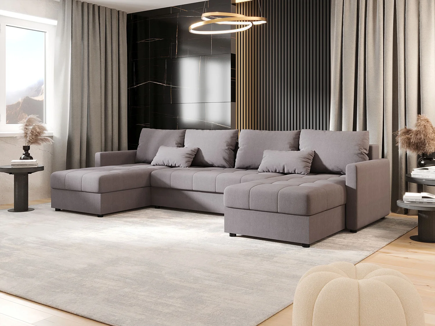 BEDANTE canapé d'angle MOS U BIS Cosmic 160 gris avec fonction de couchage canapé en U avec coffre de rangement