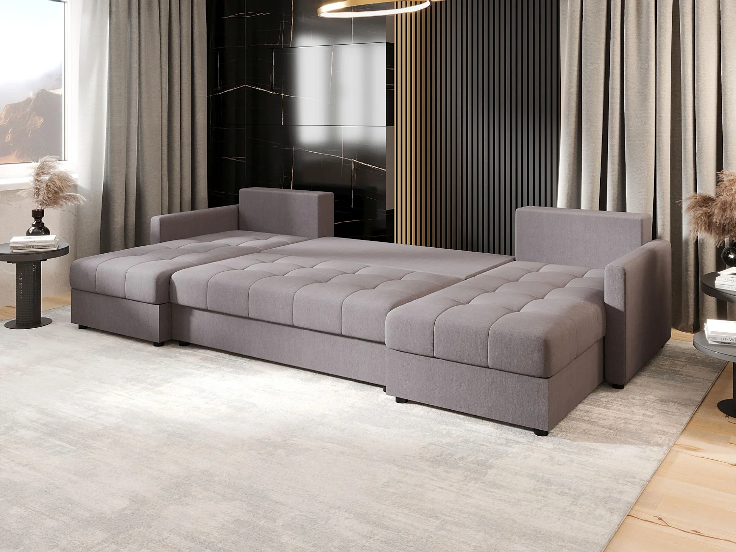 BEDANTE canapé d'angle MOS U BIS Cosmic 160 gris avec fonction de couchage canapé en U avec coffre de rangement
