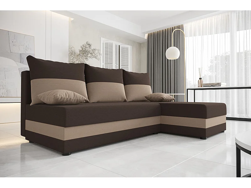 BEDANTE canapé d'angle HEWLET L Rainbow 41+05 droite marron/beige avec fonction de couchage canapé en forme de L