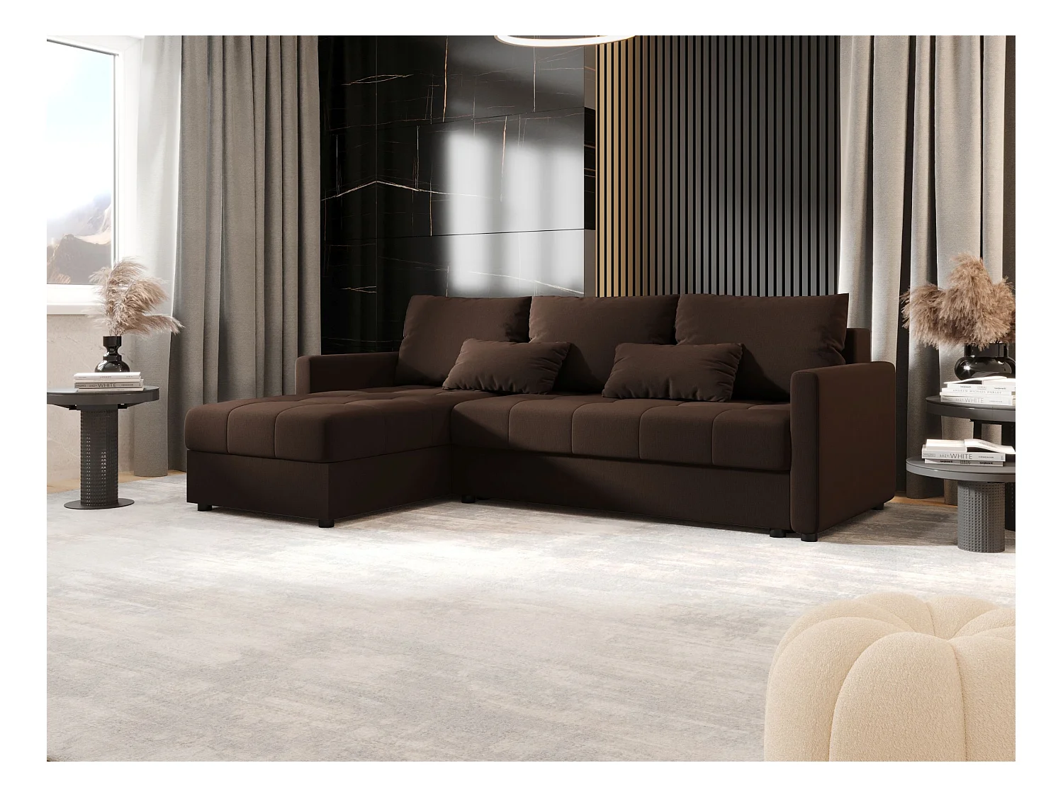 BEDANTE Ecksofa MOS L BIS Cosmic 800 Braun Links mit Schlaffunktion L-Form Sofa mit Stauraum Bettkasten Wohnzimmersofa Couch Sofa Bettsofa Bettkasten Bettcouch