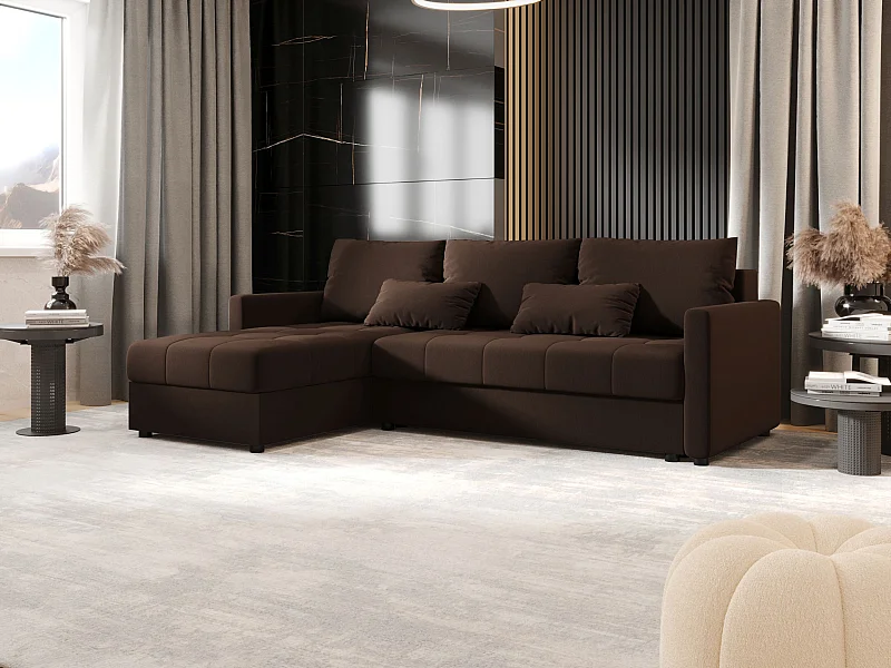BEDANTE narożnik MOS L BIS Cosmic 800 marron gauche avec fonction de lit canapé en L avec coffre de rangement canapé de salon, canapé convertible