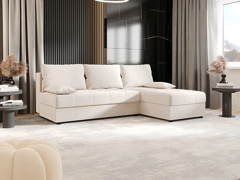 BEDANTE canapé d’angle MOS L Itaka 16 droite beige avec fonction de couchage canapé en forme de L avec coffre de rangement