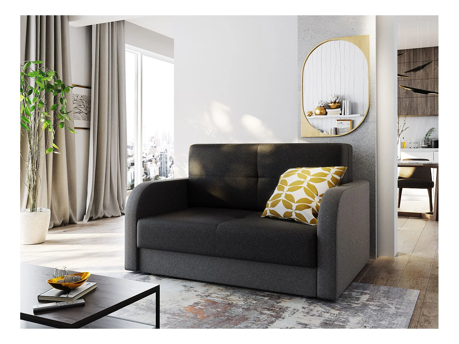 BEDANTE SOFA TWICE 120 mit Schlaffunktion SAWANA 05+21 Grau/Beige mit Stauraum Bettkasten Wohnzimmersofa Couch Sofa Bettsofa Bettkasten Bettcouch
