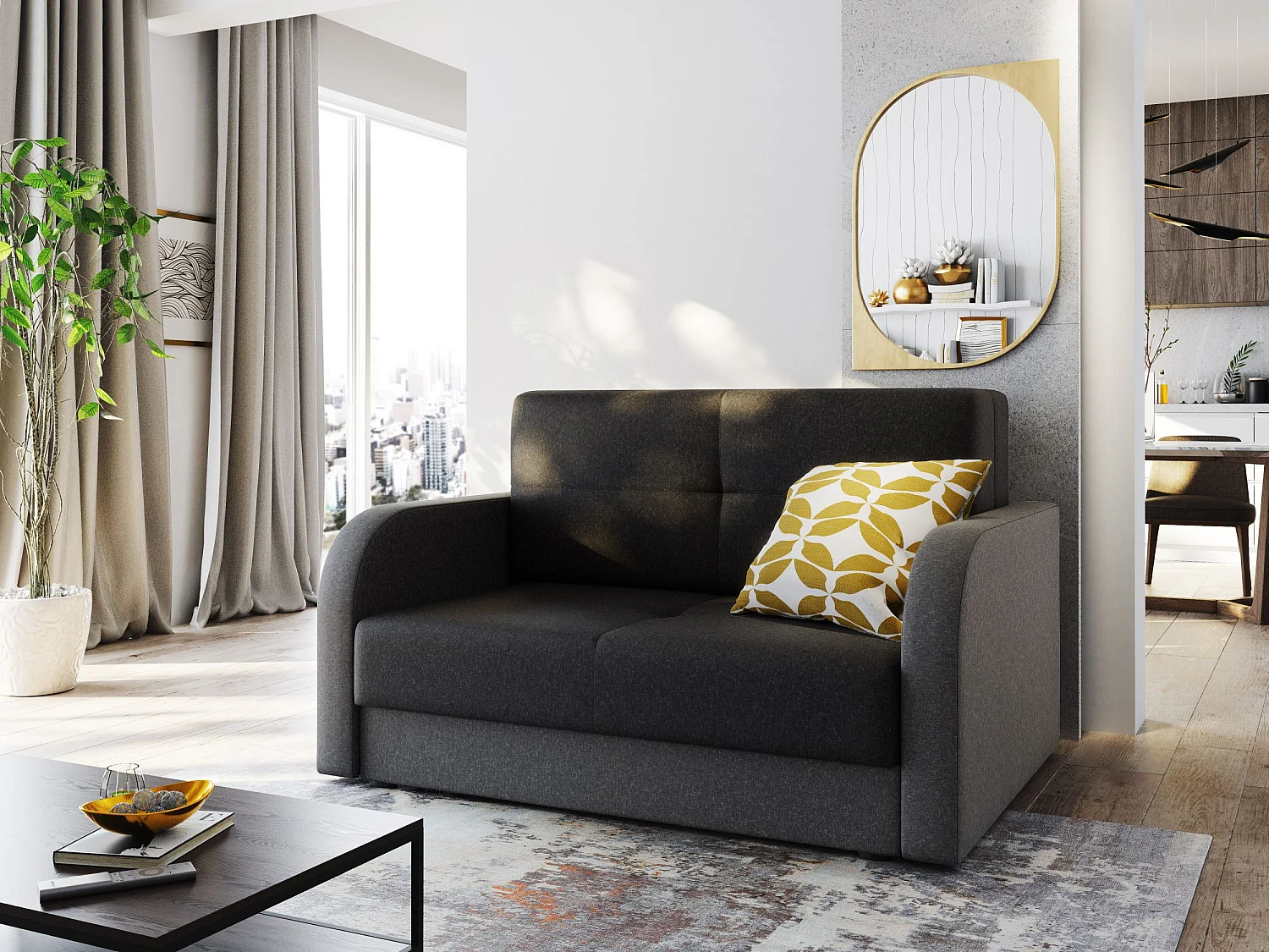 BEDANTE canapé TWICE 120 avec fonction de couchage SAWANA 05+21 gris/beige