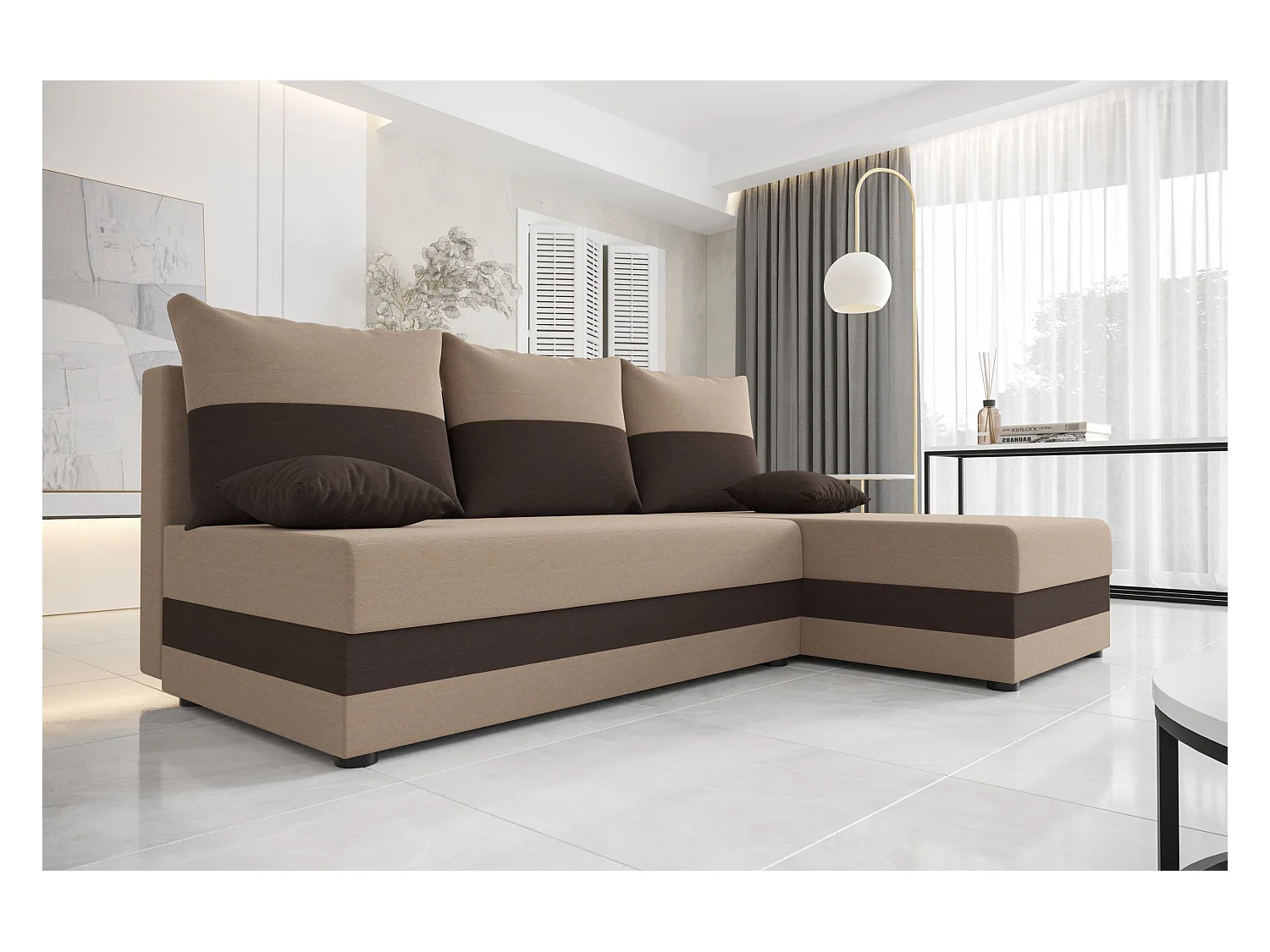 BEDANTE canapé d'angle HEWLET L Rainbow 05+41 droite marron avec fonction de couchage canapé en forme de L