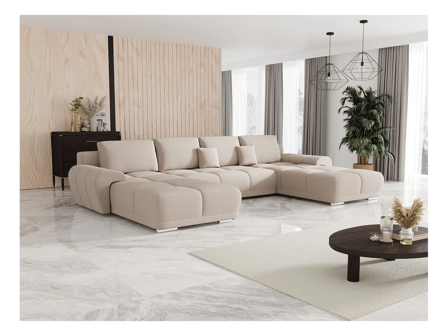 BEDANTE Ecksofa BEGA U Links ARAGON 03 Beige mit Schlaffunktion U-Form Sofa mit Stauraum Bettkasten Wohnzimmersofa Couch Sofa Bettsofa Bettkasten Bettcouch