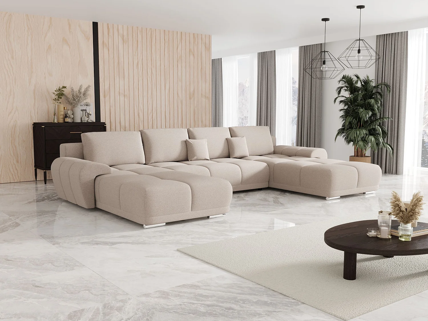 BEDANTE canapé d'angle BEGA U Links ARAGON 03 beige avec fonction de couchage canapé en forme de U avec coffre de rangement