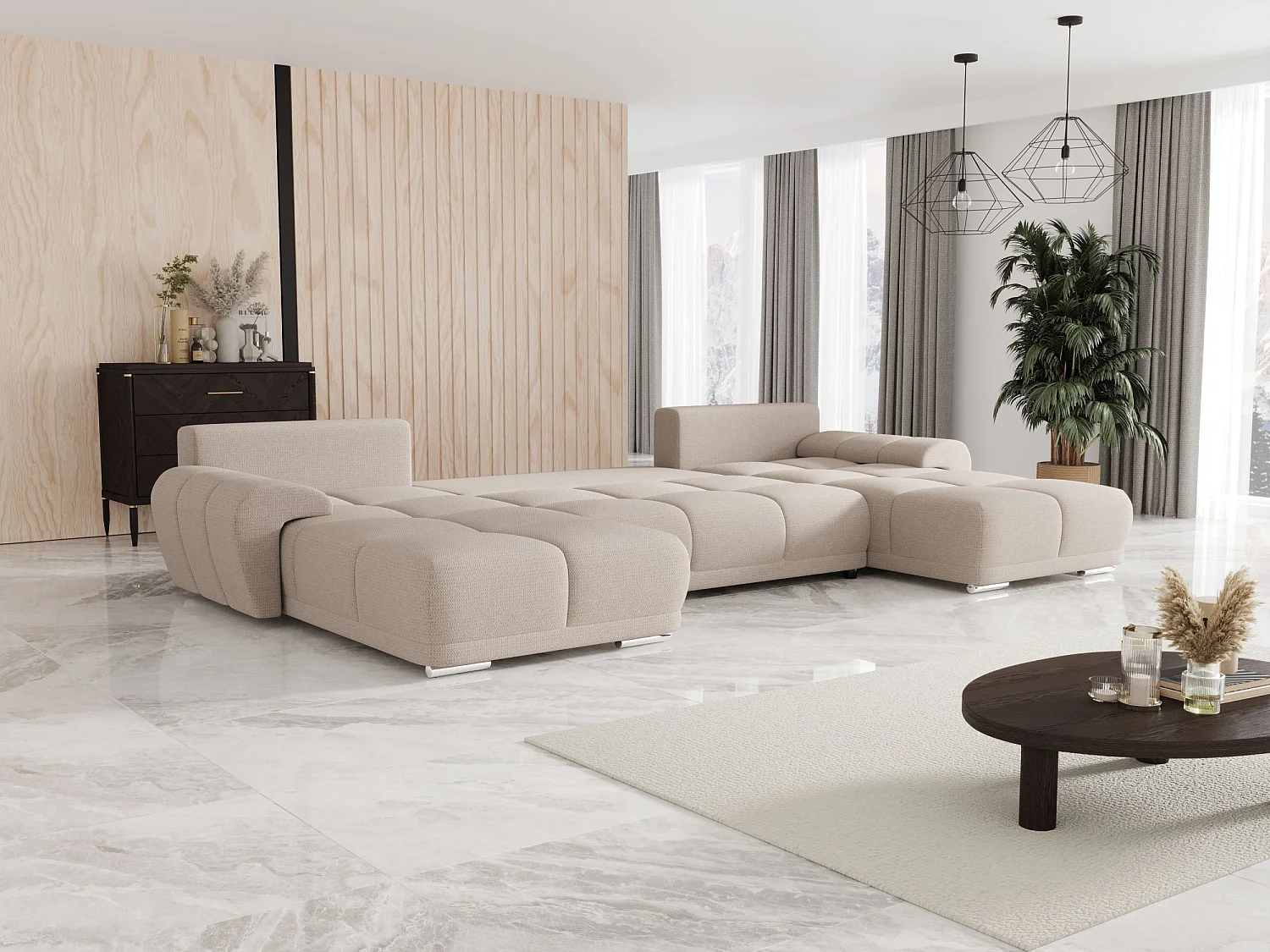 BEDANTE canapé d'angle BEGA U Links ARAGON 03 beige avec fonction de couchage canapé en forme de U avec coffre de rangement