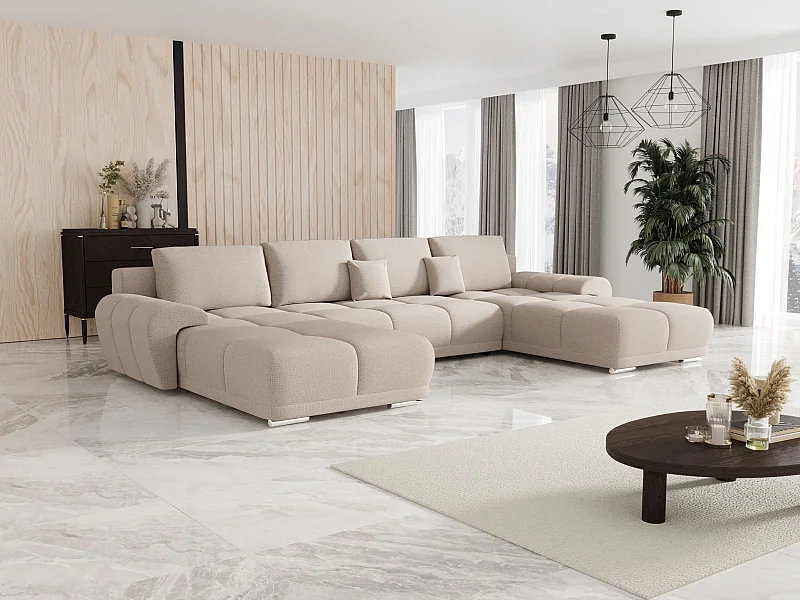 BEDANTE canapé d'angle BEGA U Links ARAGON 03 beige avec fonction de couchage canapé en forme de U avec coffre de rangement