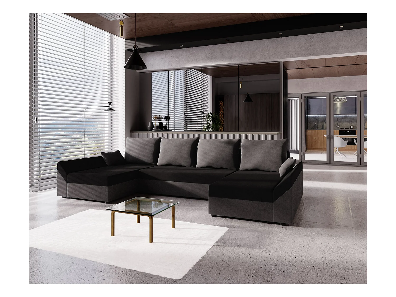 BEDANTE Canapé d’angle DANTE U Rainbow 15 + 27 Noir/Gris Forme U, Canapé avec espace de rangement, Coffre de lit, Canapé de salon, Canapé, Canapé, Canapé-lit