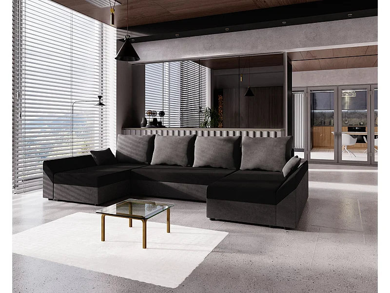 BEDANTE Canapé d’angle DANTE U Rainbow 15 + 27 Noir/Gris Forme U, Canapé avec espace de rangement, Coffre de lit, Canapé de salon, Canapé, Canapé, Canapé-lit