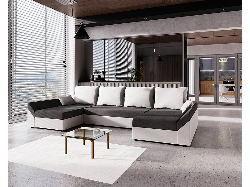 BEDANTE Ecksofa DANTE U Rainbow 27 + 31 Grau/Weiß U-Form, Sofa mit Stauraum, Bettkasten, Wohnzimmersofa, Couch, Sofa, Bettsofa