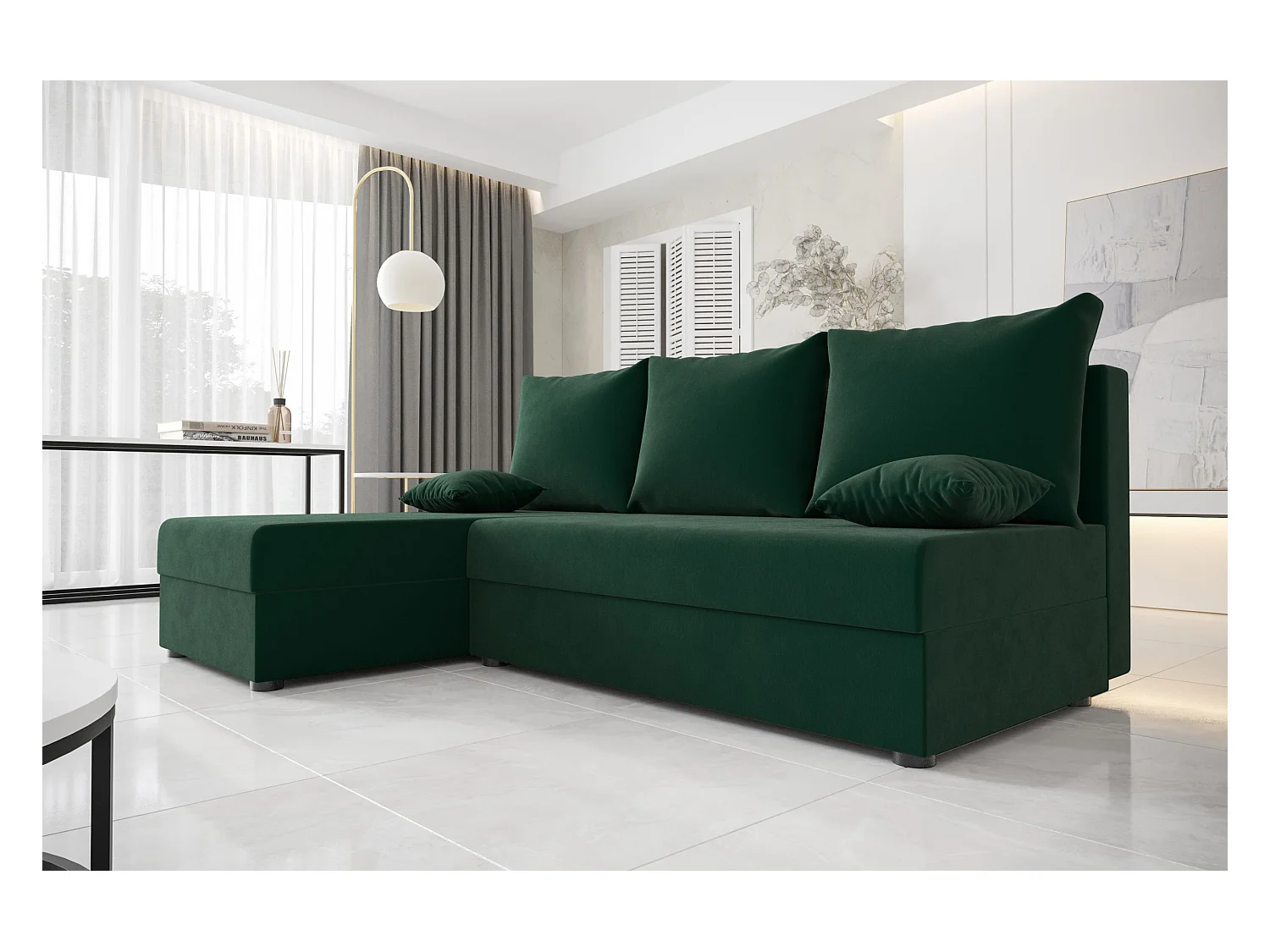 BEDANTE canapé d'angle HEWLET L Itaka 10 gauche vert foncé avec fonction de couchage canapé en forme de L