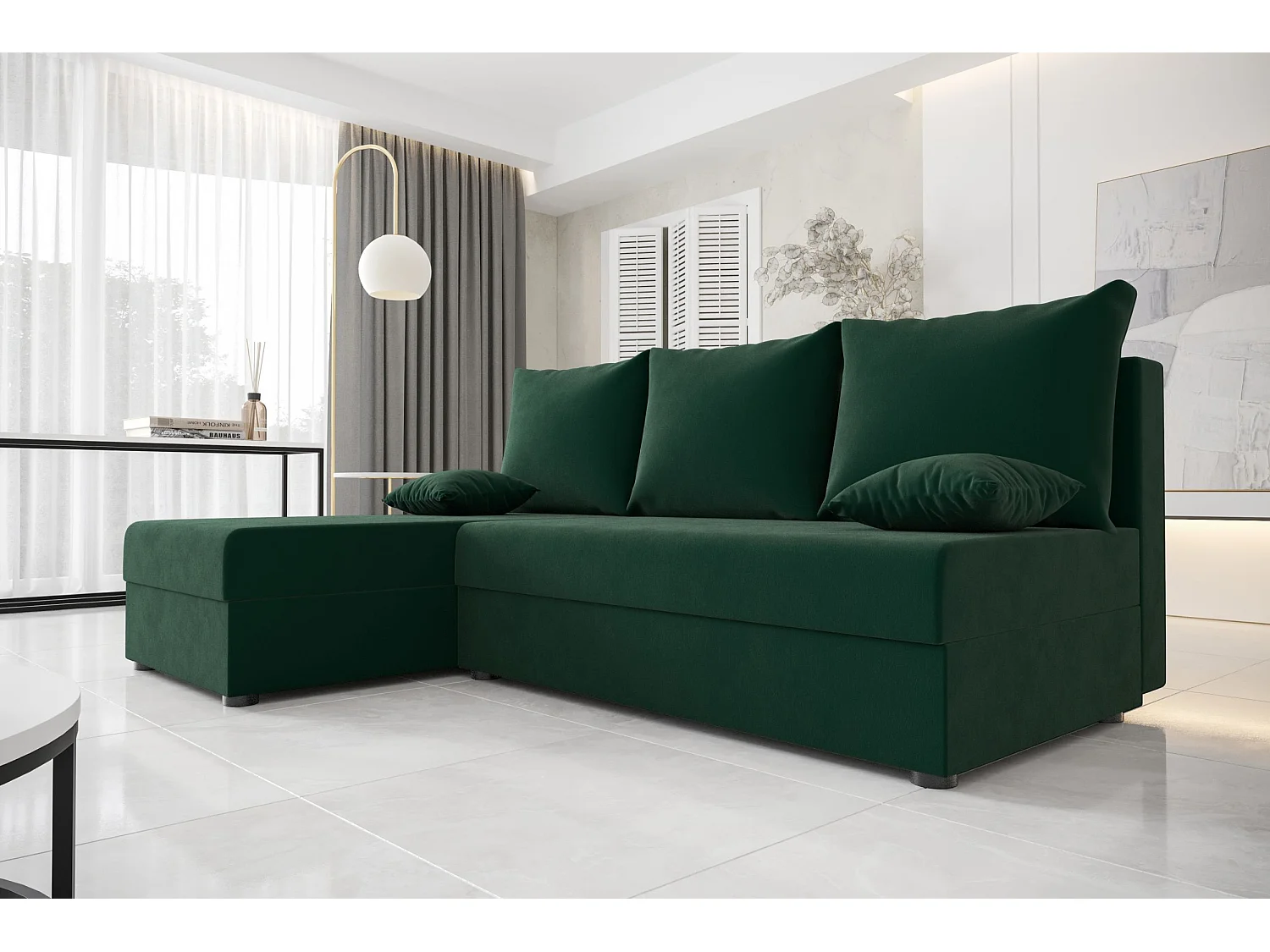 BEDANTE canapé d'angle HEWLET L Itaka 10 gauche vert foncé avec fonction de couchage canapé en forme de L