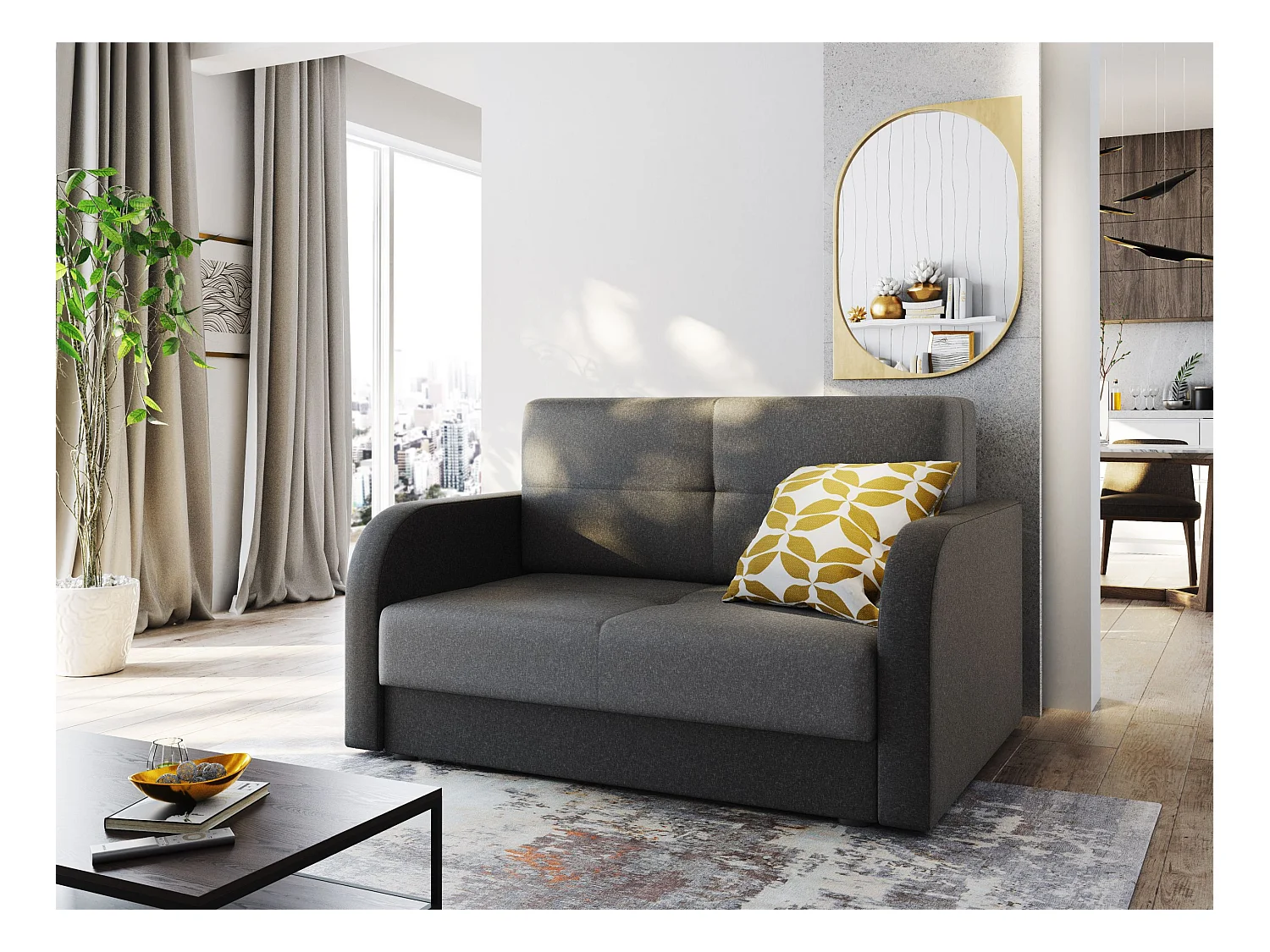 BEDANTE SOFA TWICE 120 mit Schlaffunktion SAWANA 21+05 Beige/Grau mit Stauraum Bettkasten Wohnzimmersofa Couch Sofa Bettsofa Bettkasten Bettcouch