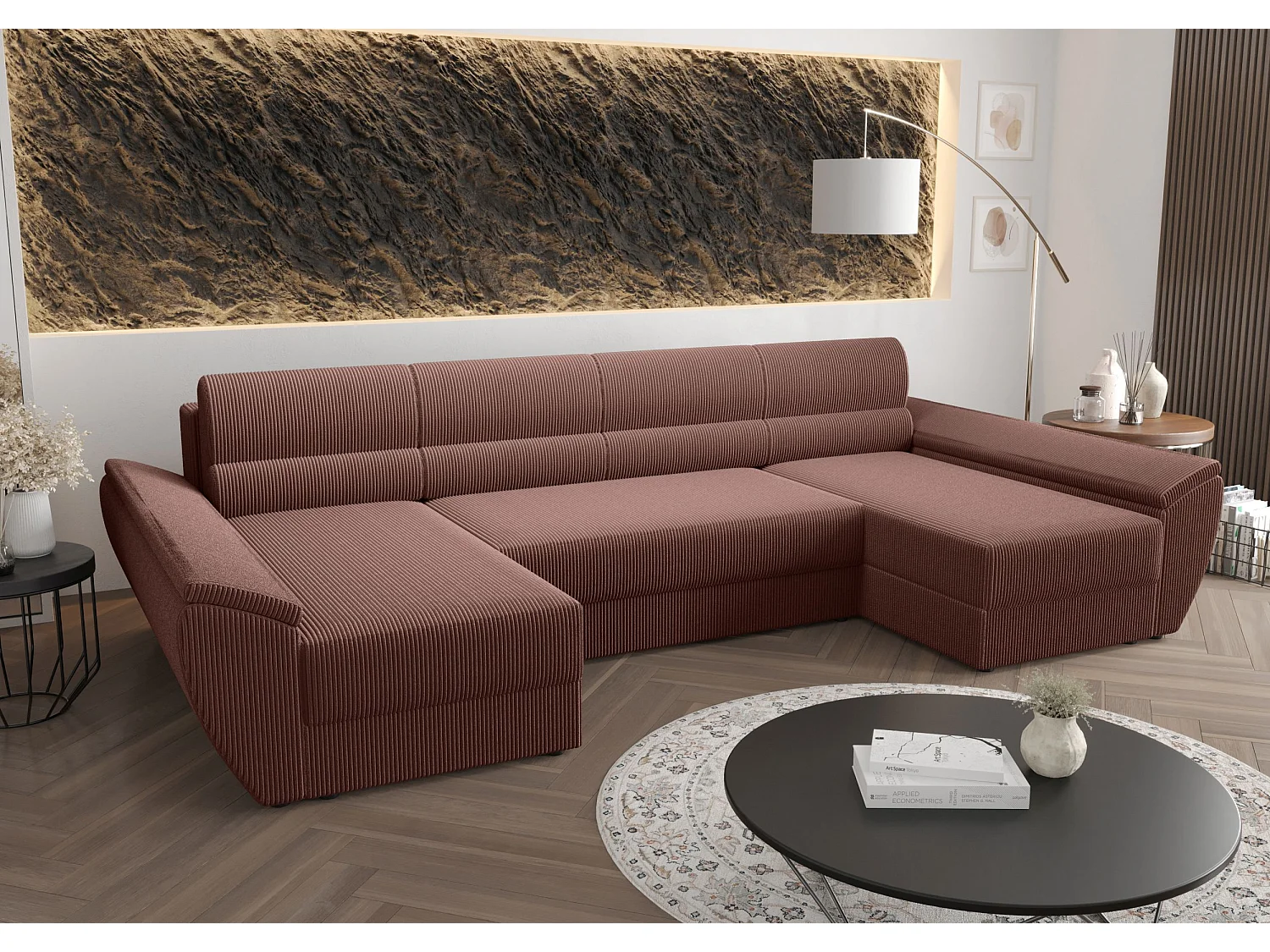 BEDANTE canapé d’angle REBIU4 Poso 29 marron avec fonction de couchage canapé en L avec espace de rangement