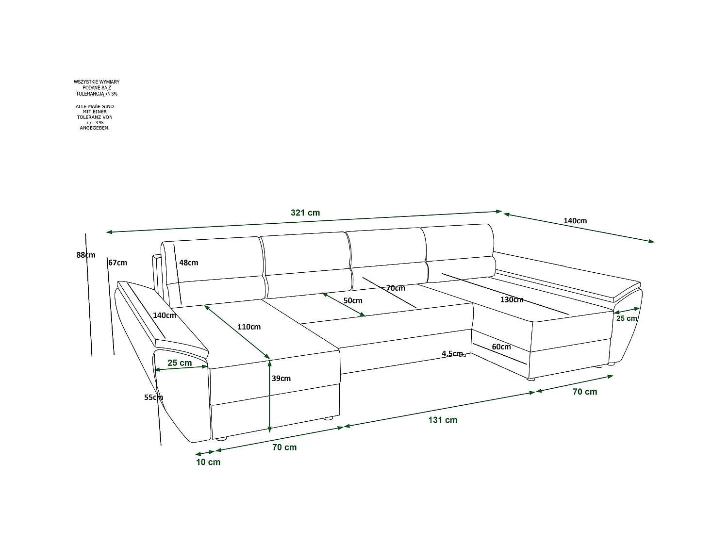 BEDANTE canapé d’angle REBIU4 Poso 29 marron avec fonction de couchage canapé en L avec espace de rangement
